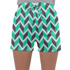 Zigzag Chevron Pattern Green Grey Sleepwear Shorts by snowwhitegirl