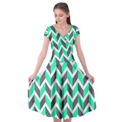 Zigzag Chevron Pattern Green Grey Cap Sleeve Wrap Front Dress by snowwhitegirl