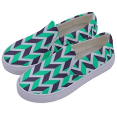 Zigzag Chevron Pattern Green Grey Kids  Canvas Slip Ons by snowwhitegirl