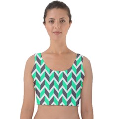 Zigzag Chevron Pattern Green Grey Velvet Crop Top