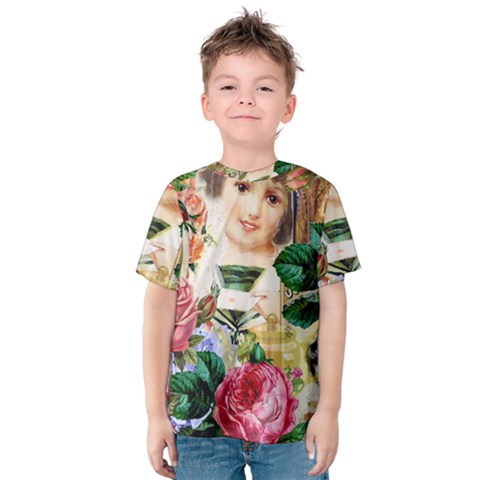 Little Girl Victorian Collage Kids  Cotton Tee by snowwhitegirl