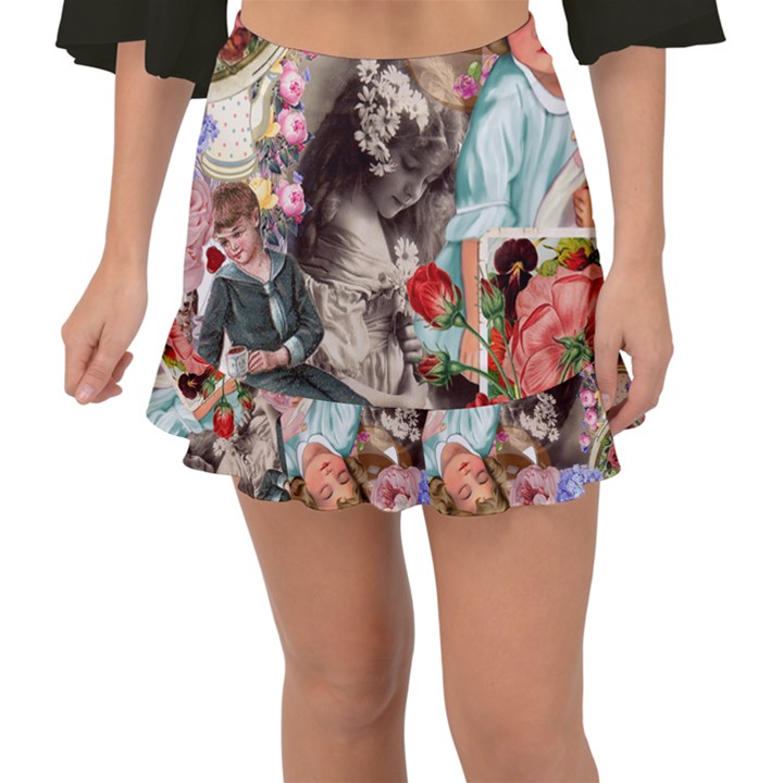 Victorian Collage Fishtail Mini Chiffon Skirt