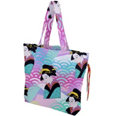 Japanese Abstract Drawstring Tote Bag