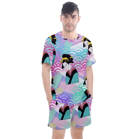 Japanese Abstract Men s Mesh Tee And Shorts Set by snowwhitegirl