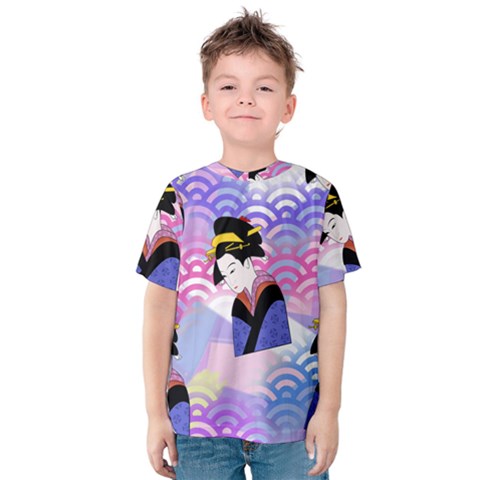 Japanese Abstract Blue Kids  Cotton Tee by snowwhitegirl