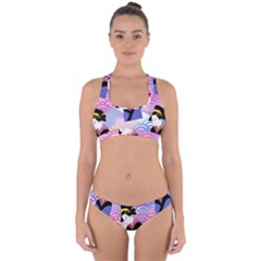 Japanese Abstract Blue Cross Back Hipster Bikini Set by snowwhitegirl