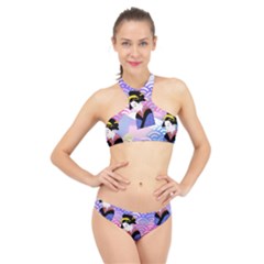 Japanese Abstract Blue High Neck Bikini Set by snowwhitegirl