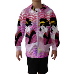 Japanese Abstract Pink Hooded Windbreaker (kids) by snowwhitegirl