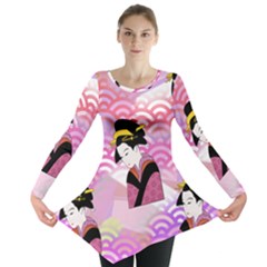 Japanese Abstract Pink Long Sleeve Tunic 