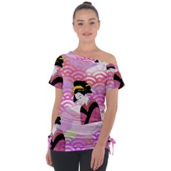 Japanese Abstract Pink Tie-up Tee