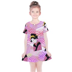 Japanese Abstract Pink Kids  Simple Cotton Dress