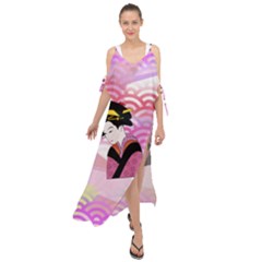 Japanese Abstract Pink Maxi Chiffon Cover Up Dress by snowwhitegirl