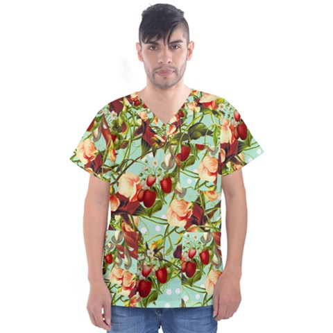 Fruit Blossom Men s V-neck Scrub Top by snowwhitegirl