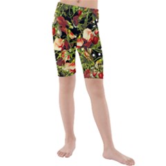 Fruit Blossom Black Kids  Mid Length Swim Shorts by snowwhitegirl