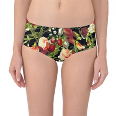 Fruit Blossom Black Mid-waist Bikini Bottoms by snowwhitegirl