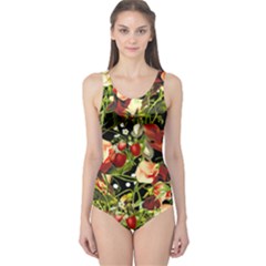 Fruit Blossom Black One Piece Swimsuit by snowwhitegirl