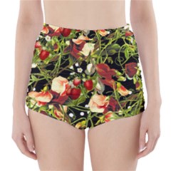 Fruit Blossom Black High-waisted Bikini Bottoms by snowwhitegirl