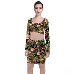 Fruit Blossom Black Long Sleeve Crop Top & Bodycon Skirt Set by snowwhitegirl