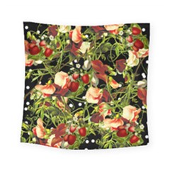 Fruit Blossom Black Square Tapestry (small) by snowwhitegirl