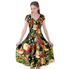 Fruit Blossom Black Cap Sleeve Wrap Front Dress by snowwhitegirl