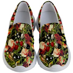 Fruit Blossom Black Kid s Lightweight Slip Ons by snowwhitegirl