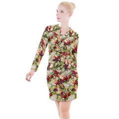 Fruit Blossom Beige Button Long Sleeve Dress by snowwhitegirl