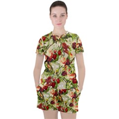 Fruit Blossom Beige Women s Tee And Shorts Set