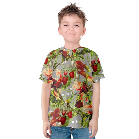 Fruit Blossom Gray Kids  Cotton Tee by snowwhitegirl