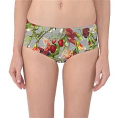 Fruit Blossom Gray Mid-waist Bikini Bottoms by snowwhitegirl