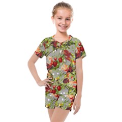 Fruit Blossom Gray Kids  Mesh Tee And Shorts Set