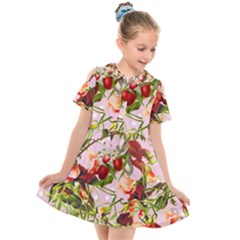 Fruit Blossom Pink Kids  Short Sleeve Shirt Dress by snowwhitegirl