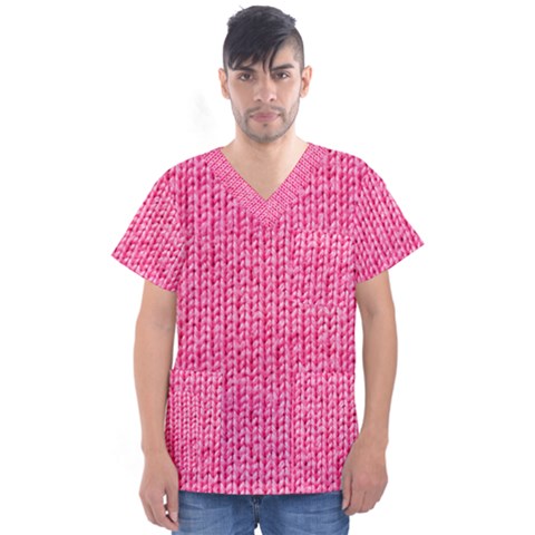 Knitted Wool Bright Pink Men s V-neck Scrub Top by snowwhitegirl