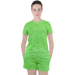 Knitted Wool Neon Green Women s Tee And Shorts Set