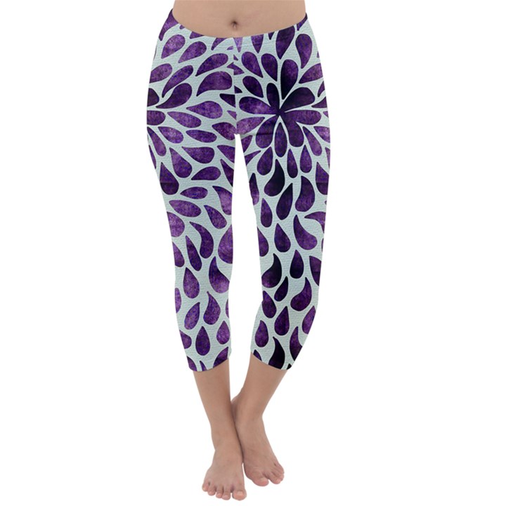 Purple Abstract Swirl Drops Capri Winter Leggings 