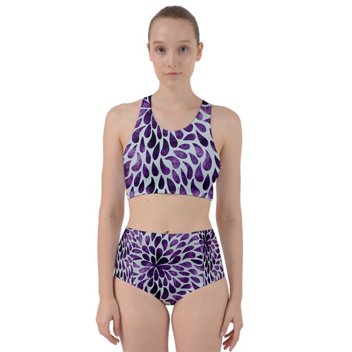 Purple Abstract Swirl Drops Racer Back Bikini Set