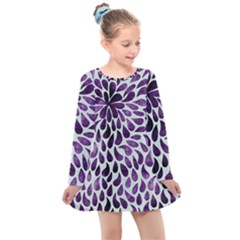 Purple Abstract Swirl Drops Kids  Long Sleeve Dress