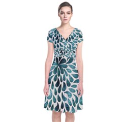 Teal Abstract Swirl Drops Short Sleeve Front Wrap Dress by snowwhitegirl