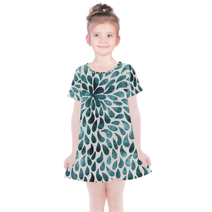 Teal Abstract Swirl Drops Kids  Simple Cotton Dress