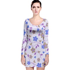 Blue Vintage Flowers Long Sleeve Velvet Bodycon Dress by snowwhitegirl