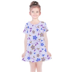 Blue Vintage Flowers Kids  Simple Cotton Dress