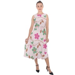 Pink Vintage Flowers Midi Tie-back Chiffon Dress