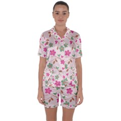 Pink Vintage Flowers Satin Short Sleeve Pyjamas Set by snowwhitegirl