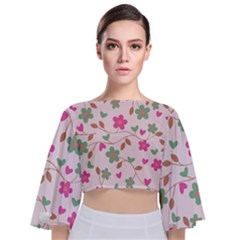 Pink Vintage Flowers Tie Back Butterfly Sleeve Chiffon Top by snowwhitegirl