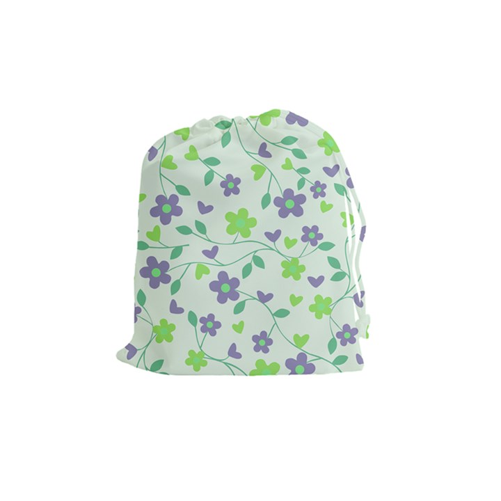 Green Vintage Flowers Drawstring Pouch (Medium)