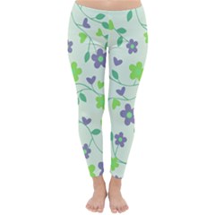 Green Vintage Flowers Classic Winter Leggings by snowwhitegirl