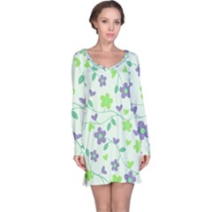 Green Vintage Flowers Long Sleeve Nightdress by snowwhitegirl