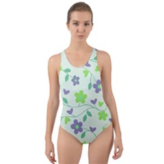 Green Vintage Flowers Cut-out Back One Piece Swimsuit by snowwhitegirl