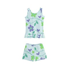 Green Vintage Flowers Kid s Boyleg Swimsuit by snowwhitegirl