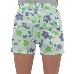 Green Vintage Flowers Sleepwear Shorts by snowwhitegirl