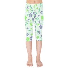 Green Vintage Flowers Kids  Capri Leggings 